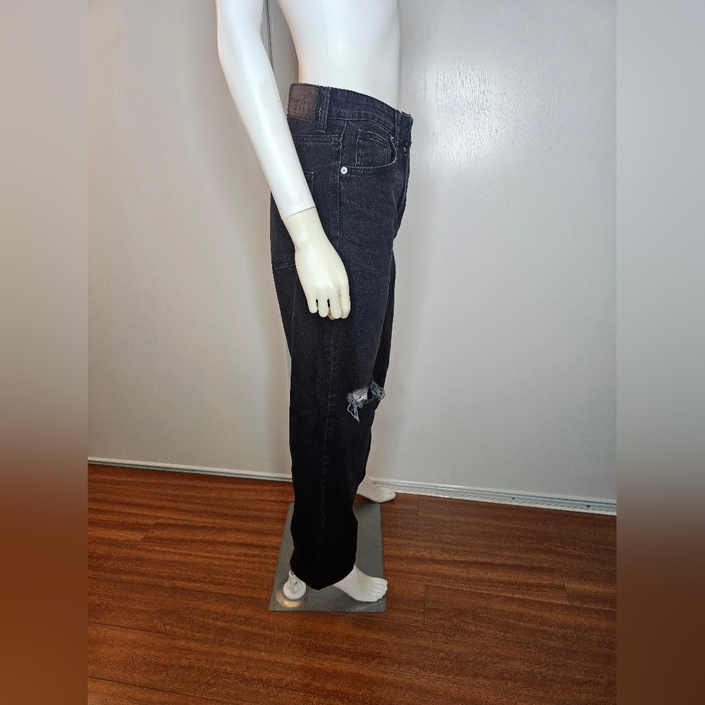 &Denim Black Distressed Highwaist Jeans 90s Straight Droit 100% Cotton Size 4 - Picture 6 of 7